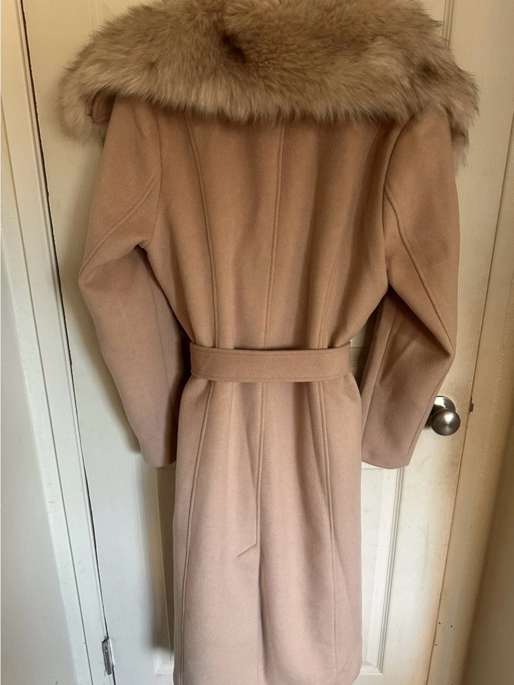 Karl Lagerfeld Paris Faux Fur Collar Wool Beige Coat Size L - Picture 4 of 7